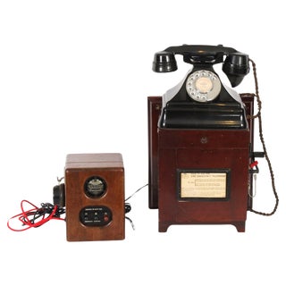 Vintage Black Bakelite Rotary Wall Cradle Telephone and Dictograph, 1940s, Set of 2 For Sale