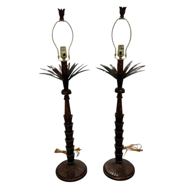 Vintage Bronze Palm Tree Table Lamps - a Pair For Sale In Phoenix - Image 6 of 10