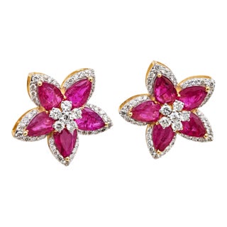Natural Ruby 4cts & Diamond 0.69cts Earring in 14k Gold For Sale