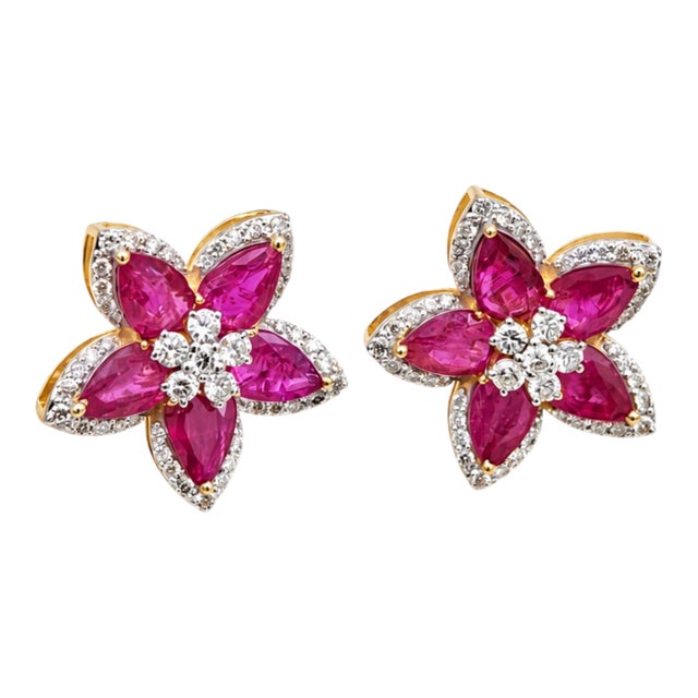 Natural Ruby 4cts & Diamond 0.69cts Earring in 14k Gold For Sale