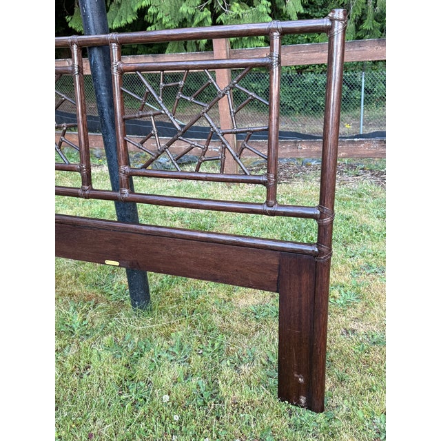 1970s Vintage McGuire Dark Bamboo & Ebonized Mahogany Leather Queen Size Headboard McGUIRE-SAN FRANCISCO Delivery...