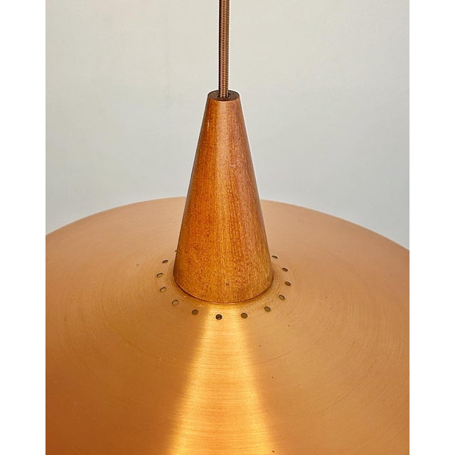 1960s Mid-Century Danish Copper Pendant Lamp with Teak Top and Sculptural Acrylic Diffuser, 1960s For Sale - Image 5 of 9