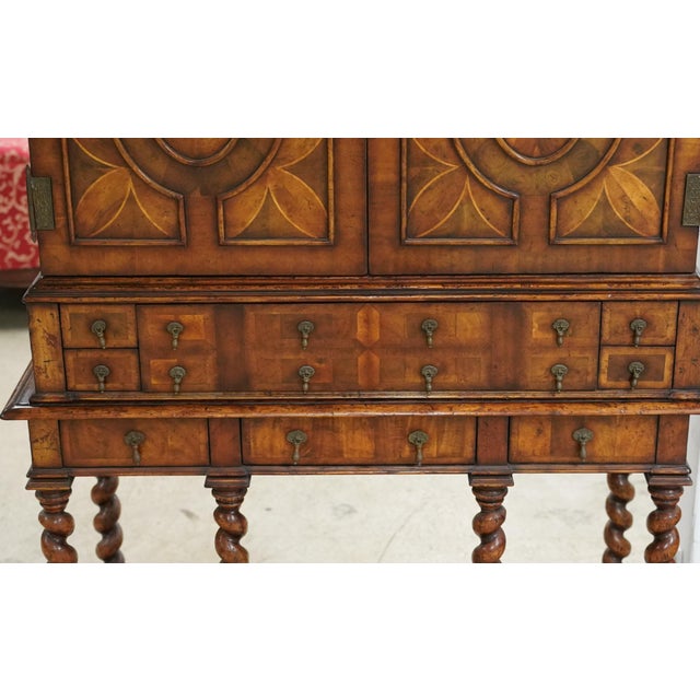 Brown Jonathan Charles Contemporary William and Mary Walnut Secretaire Cabinet on Stand Oyster Veneers For Sale - Image 8 of 14