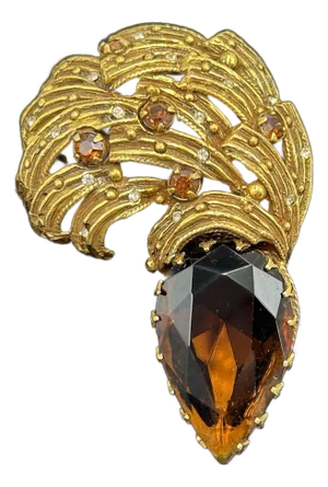 Elsa Schiaparelli Medusa Plume Glass Topaz/Amber Prong Set Unsigned Brooch