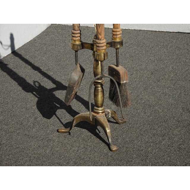 Vintage French Country Fireplace Tools W Wood Handles Set of Three For Sale - Image 9 of 12