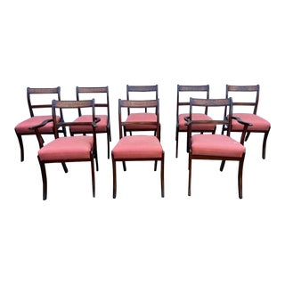 Antique Regency Style Flame Mahogany Brass Inlaid Dining Chairs- Set of 8 For Sale