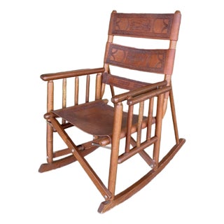 Vintage Embossed Leather Costa Rican Rocking Chair For Sale