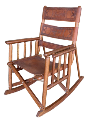 Vintage Embossed Leather Costa Rican Rocking Chair