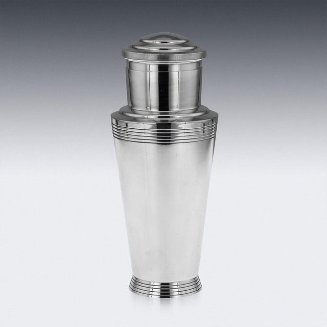 1930s 20th Century Art Deco English Silver Plated Cocktail Shaker from Keith Murray, 1936 For Sale - Image 5 of 13