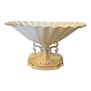 Vintage Lenox Aquarius Dolphin Pedestal Centerpiece Bowl With 24k Gold Trim For Sale