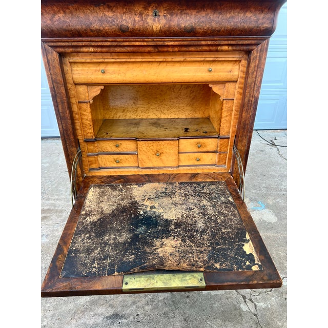 French French 19th Century Louis Philippe Burl Walnut Marble Top Secretaire For Sale - Image 3 of 12