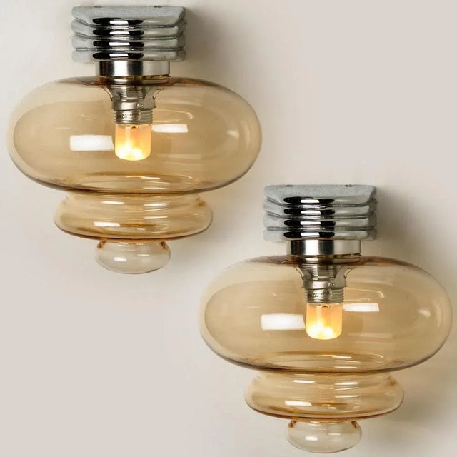 Amber Glass and Chrome Wall Light, 1970s For Sale - Image 3 of 12