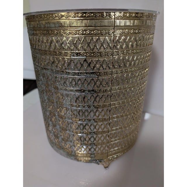 Gold Hollywood Regency Gold Metal Filigree Wastebasket Sea Shell Feet For Sale - Image 8 of 10