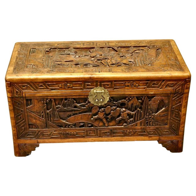 Brown Small Carved Camphor Wood Chest, 1920 For Sale - Image 8 of 8