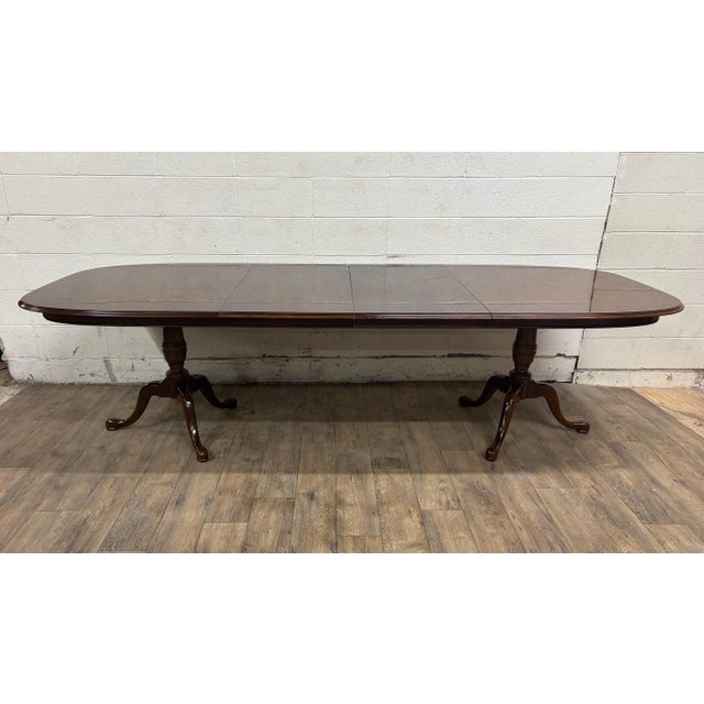 Wood Vintage Drexel Georgian Style Cherry Double Pedestal Dining Table For Sale - Image 7 of 16