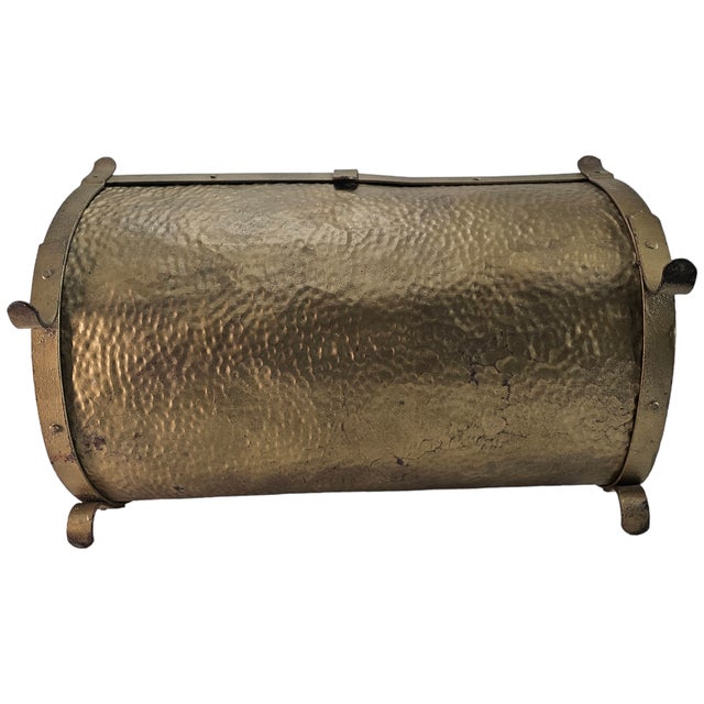Metal Circa 1920 American Arts & Crafts Hammered Metal Fireplace Log Holder For Sale - Image 7 of 7