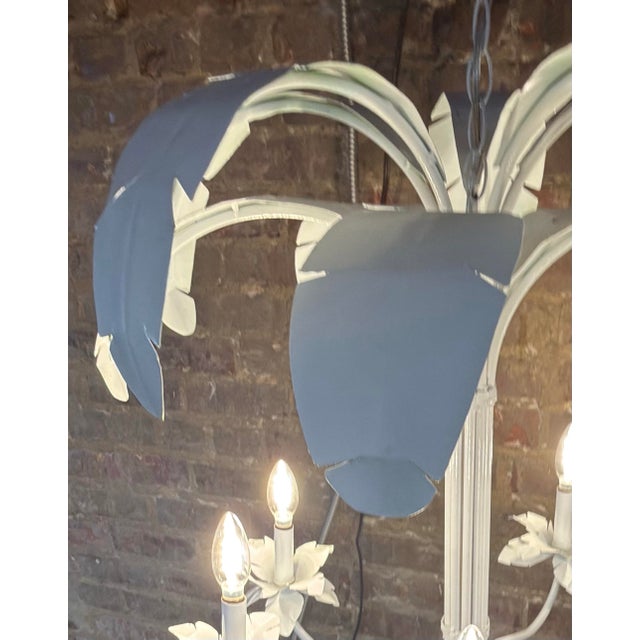 Metal Vintage Tole Metal Newly Painted White Palm Leaf Chandelier Curated by Turtle and Crane - Dorothy Draper Style For Sale - Image 7 of 8