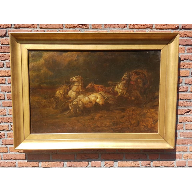H. Post, 5 Horse Carriage/Team, Oil Painting, Early 20th Century, Framed For Sale - Image 3 of 14