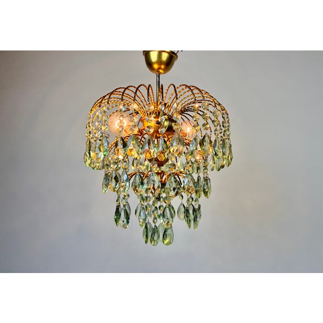 Vintage Crystal Chandelier – 1960s Hand Green Drop Crystals For Sale - Image 11 of 17