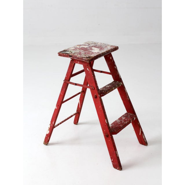 Mid 20th Century Vintage Red Wooden Step Ladder For Sale - Image 5 of 16