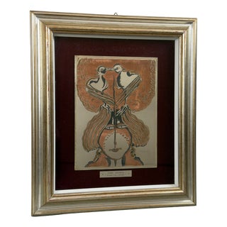 Remo Brindisi, Woman with Doves, 1950s, Painting on Silver Plate, Framed For Sale