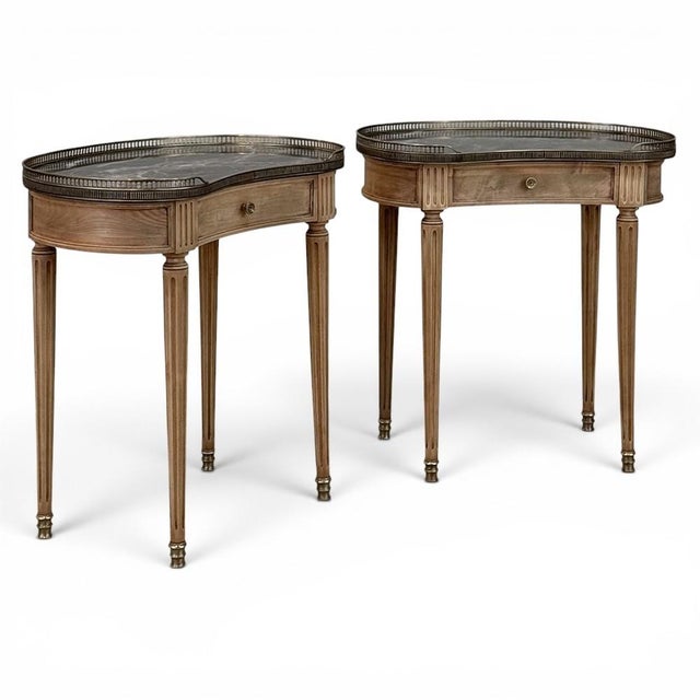 Pair of Louis XVI Neoclassical Stripped Mahogany Side Tables With Bronze Trim For Sale - Image 4 of 18