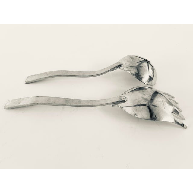 Mid-Century Modern Vintage Modern Signed Pewter by Ken Lundy Utensil Serving Set of 2 For Sale - Image 3 of 5