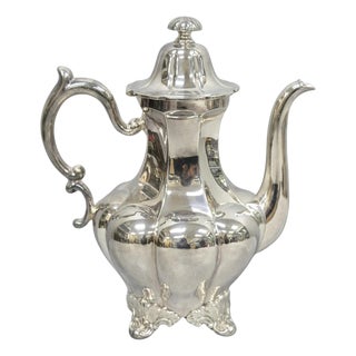 Vintage Victorian Silver Plated Bulbous Footed Tea Pot Tea Kettle For Sale