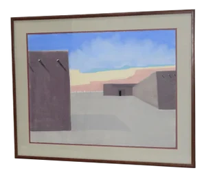 Vintage Southwest Pueblo Landscape Original Pastel Painting C.1985