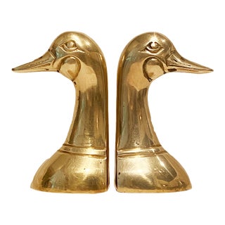Mid-Century Gold Brass Mallard Duck Bookends - a Pair For Sale