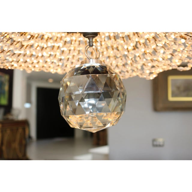 Large Mid-Century Empire Style Crystal & Gilt Metal Basket Chandelier For Sale - Image 9 of 10
