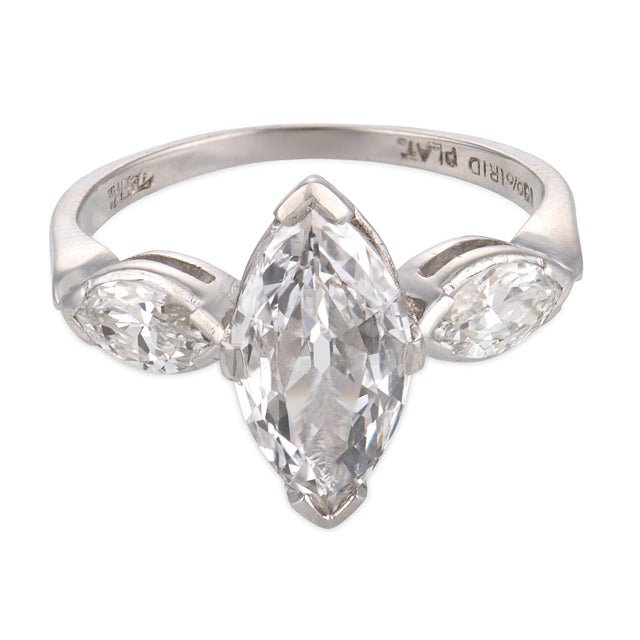 Contemporary Mid Century Gia 1.15 Carat Marquise Cut Diamond Platinum Engagement Ring, Size 4 For Sale - Image 3 of 6