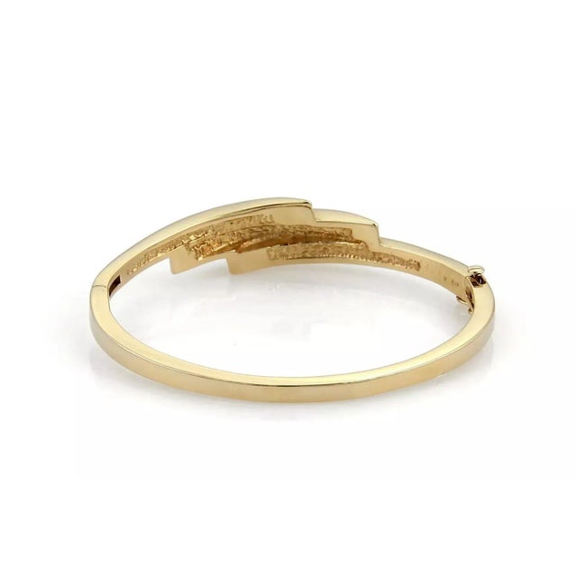 Diamond & Ruby 14k Yellow Gold Curved Bangle Bracelet For Sale - Image 4 of 5