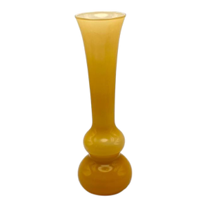 1960s Empoli Butterscotch Art Glass Cased Double Ball Fluted Bud Vase