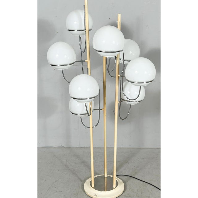 Mid-century floor lamp, italy, 1960s. Made of metal, equipped with eight opal glass shades. dimensions approx.: h: 145 cm,...
