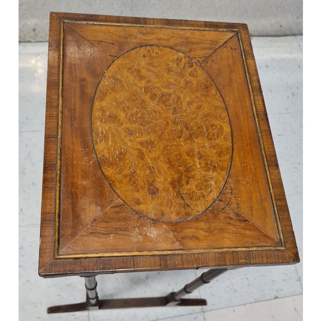 English Regency Revival Burl Wood & Inlaid Nesting Tables, Early 20th Century For Sale In New York - Image 6 of 14