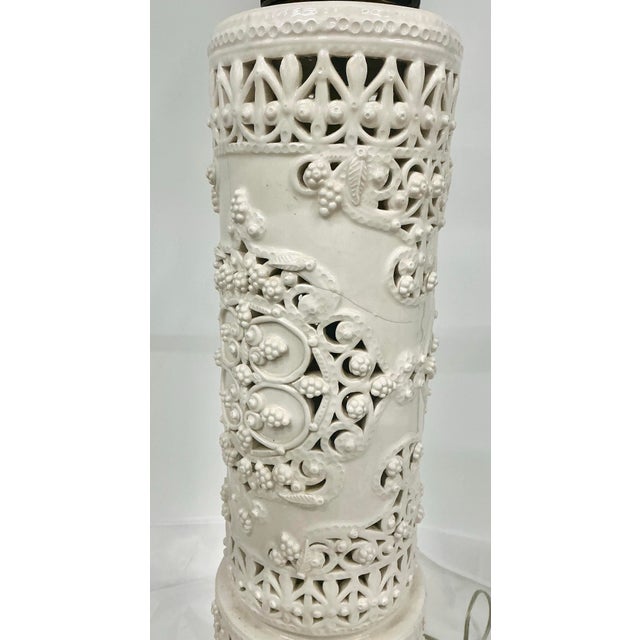 Vintage Blank De Chine Monumental Asian Style Reticulated Lamp For Sale In Providence - Image 6 of 12