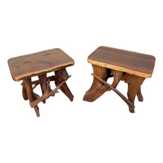 Mid 20th Century Rustic Live-Edge Black Walnut End Tables For Sale