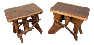 Mid 20th Century Rustic Live-Edge Black Walnut End Tables
