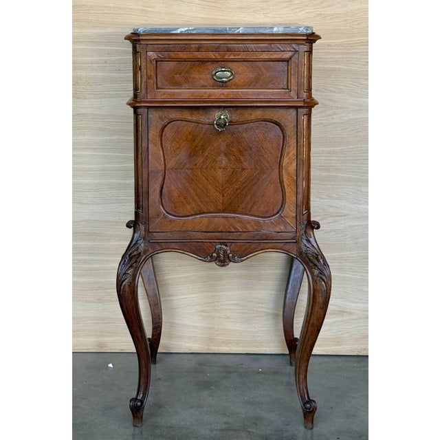 Antique French Mahogany Night Stands or bedside tables with marble top , 1900, A Pair For Sale - Image 18 of 18