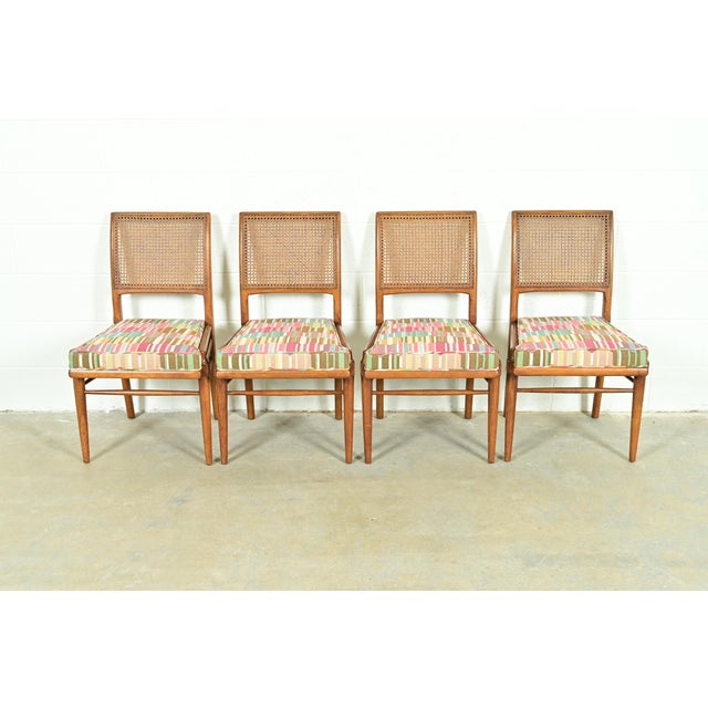 Mid-Century Modern Robsjohn-Gibbings Style Mid-Century Modern Walnut and Cane Dining Chairs by Henredon, Set of Four For Sale - Image 3 of 13