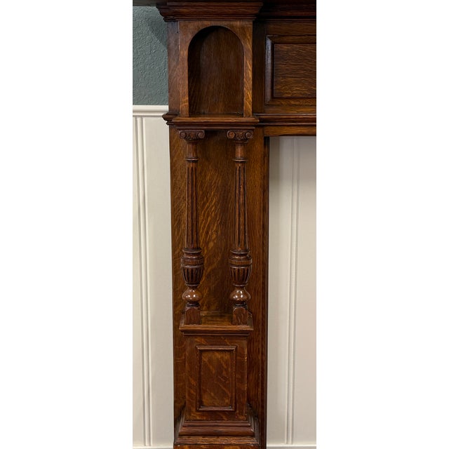 Antique English Fireplace Mantel Surround Renaissance Revival Oak c.1920s-30s For Sale - Image 11 of 18