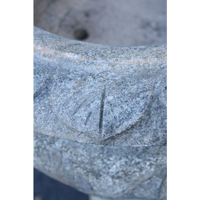 Vintage Pair Of Carved Granite Three Piece Garden Urns On Pedestals For Sale - Image 17 of 18
