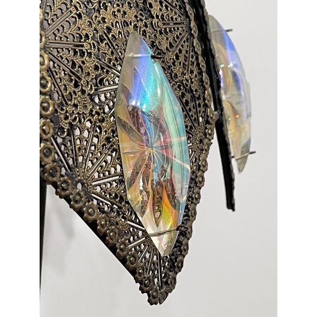 Hollywood Regency Vintage 38” Hollywood Regency Brass & Marble Prism Lamp For Sale - Image 3 of 10