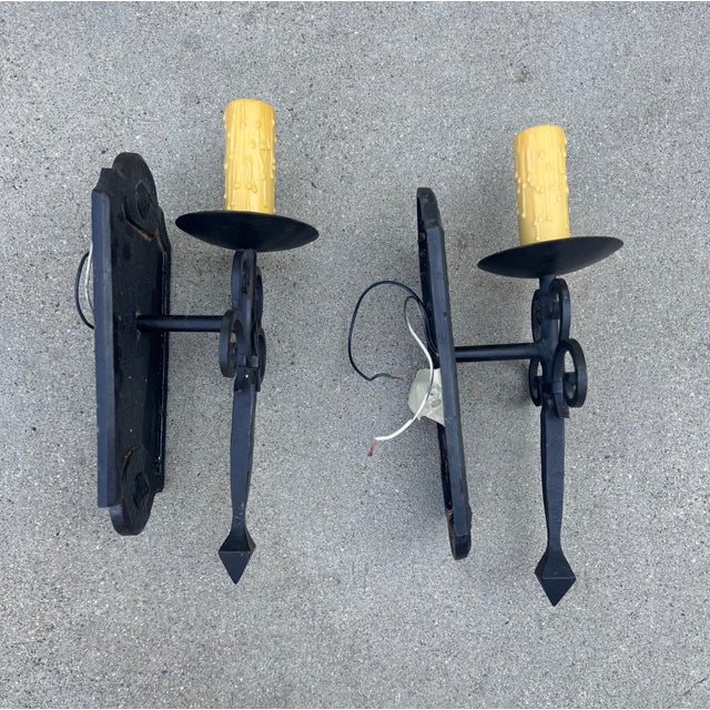 Antique Spanish Wrought Iron Sconces - Pair For Sale In Los Angeles - Image 6 of 11