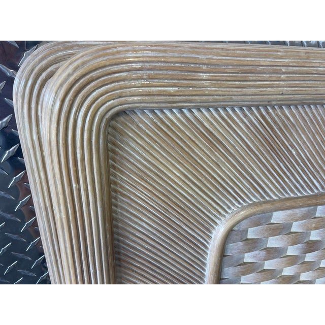 Matching pair of vintage wood, twin size headboards. Faux pencil rattan look Basket weave pattern Unknown manufacturer....