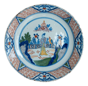 Dutch Delft Chinoiserie Garden Scene Plate, 1740s