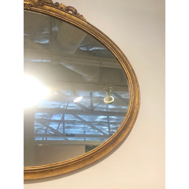 Glass Vintage Italian Carved Wooden Oval Mirror For Sale - Image 7 of 10
