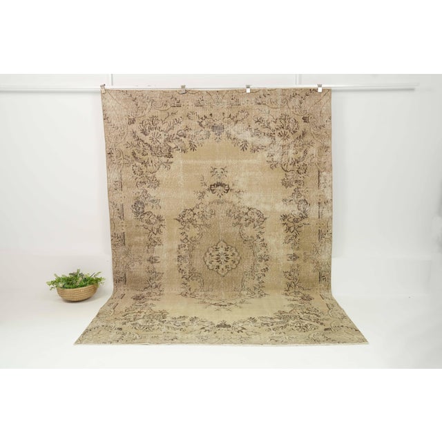 1970s Vintage Turkish Handmade Wool Cotton Beige Area Rug For Sale - Image 9 of 12
