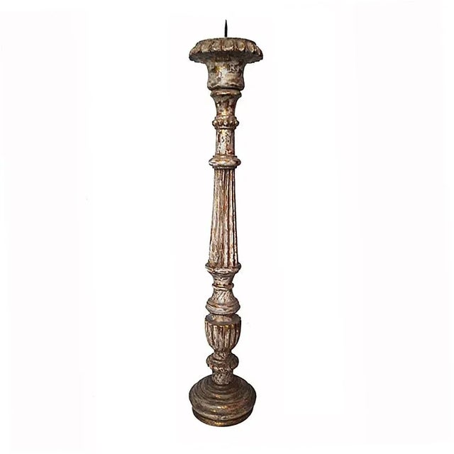 Hand-Carved Wood Candlestick From India, Mid-20th Century For Sale - Image 11 of 13